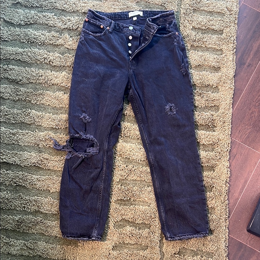 Abercrombie & Fitch The Dad high rise curve love black distressed Button Jeans